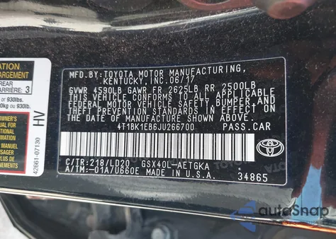 2018 Toyota Avalon Xle z USA, uszkodzony, nr VIN 4T1BK1EB6JU266700